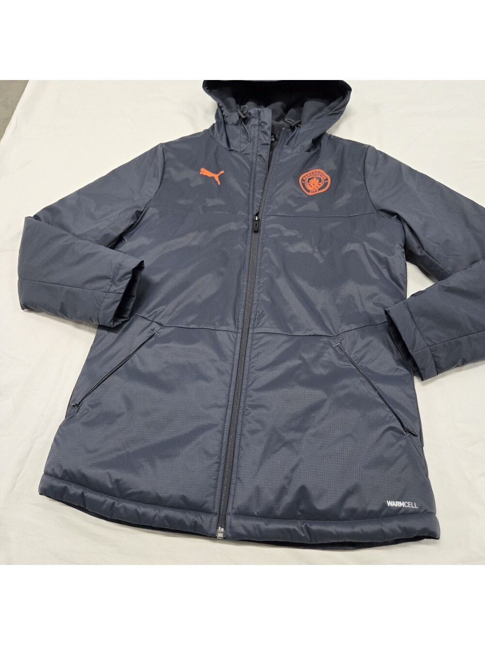 Size SMALL Puma Manchester City Soccer Bench Padded Jacket Navy Zip Up Warmcell